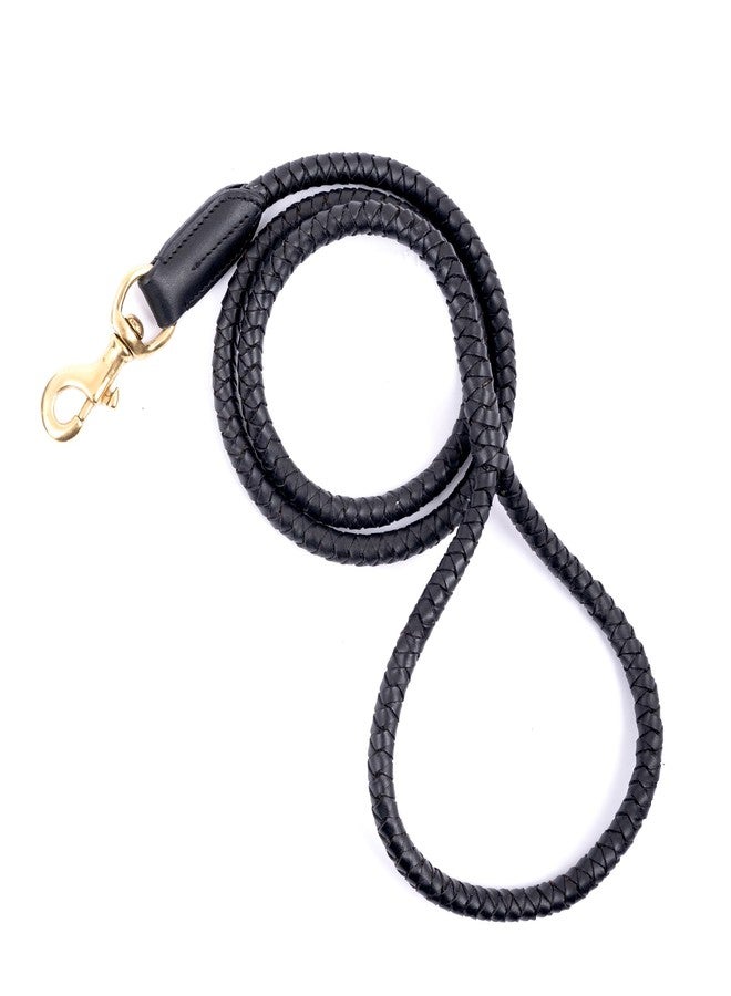 ADIL'S Adil’S Braided Rolled Drum Dyed Leather Dog Leash with 360 Degree Rotating Clasp 5 FT Long, Non-Slip Grip Handle, Suitable for Large & Medium Dogs, Black - Image 1